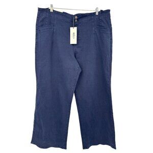 Mica High Rise Wide Leg Casual Pant Cotton Stretch Navy Blue 22W Plus NEW